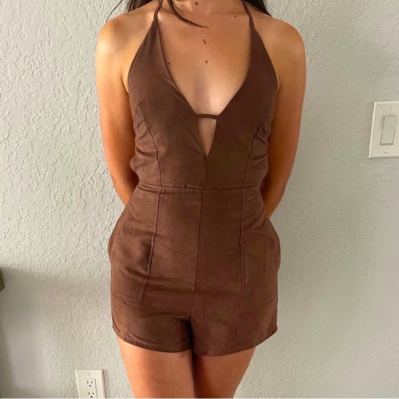 Lush Pants - Lush Suede Brown Romper Large